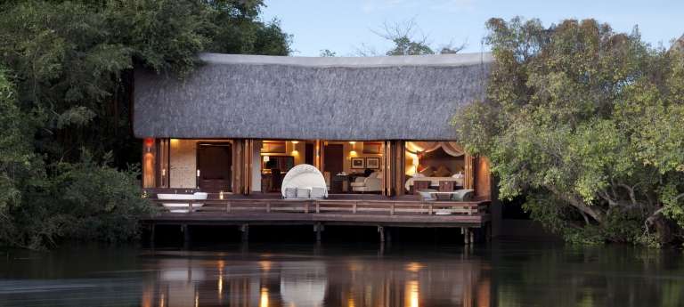 Royal Chundu Island Lodge suite view from the outside, Accomodation, Zambia