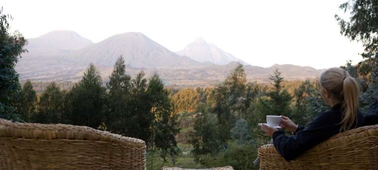 Coffee with a View at Governor's Camp Sabyinyo Silverback Lodge in Volcanoes National Park, Rwanda