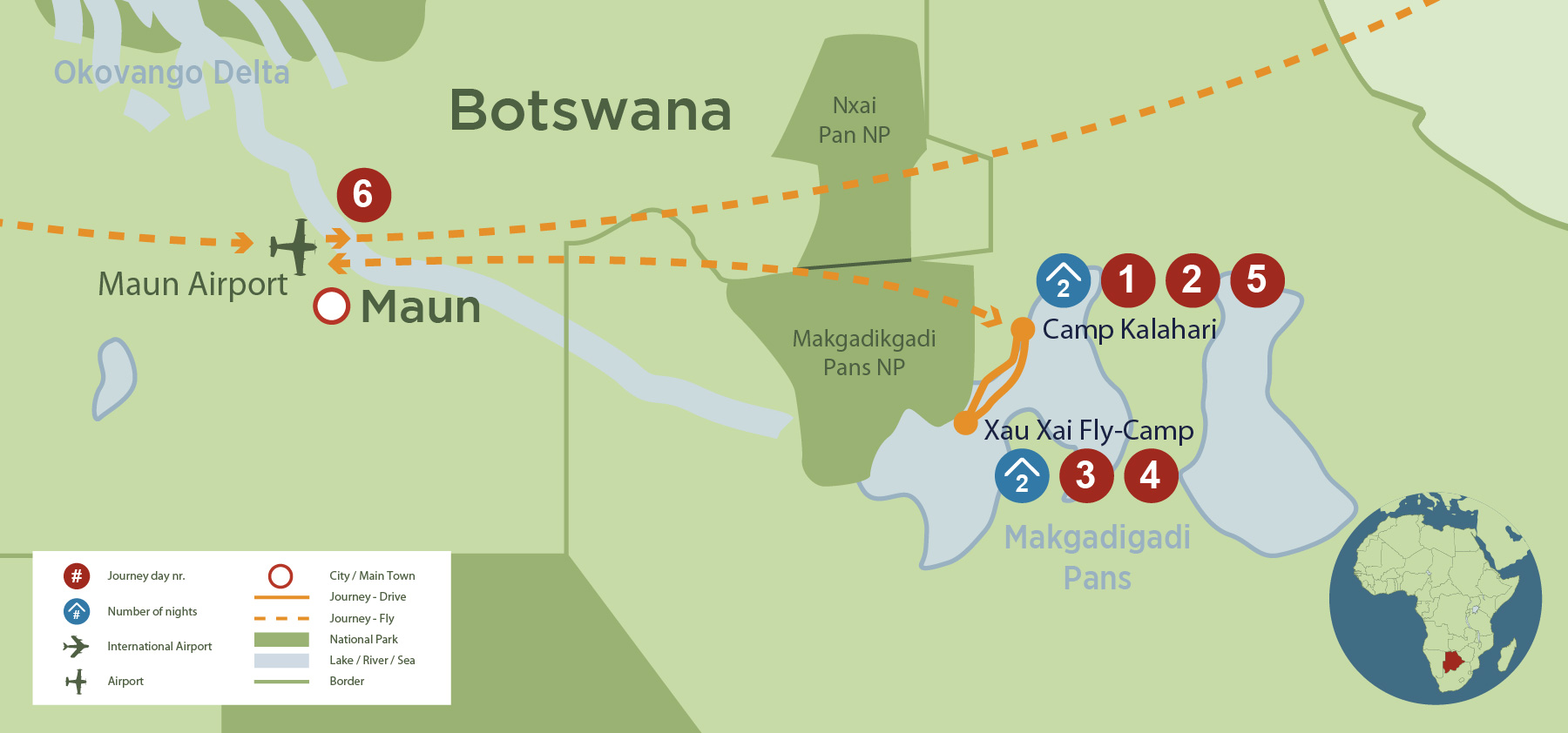 Horse Riding Safari on the Makgadikgadi Salt Pans (6 Days) safari map