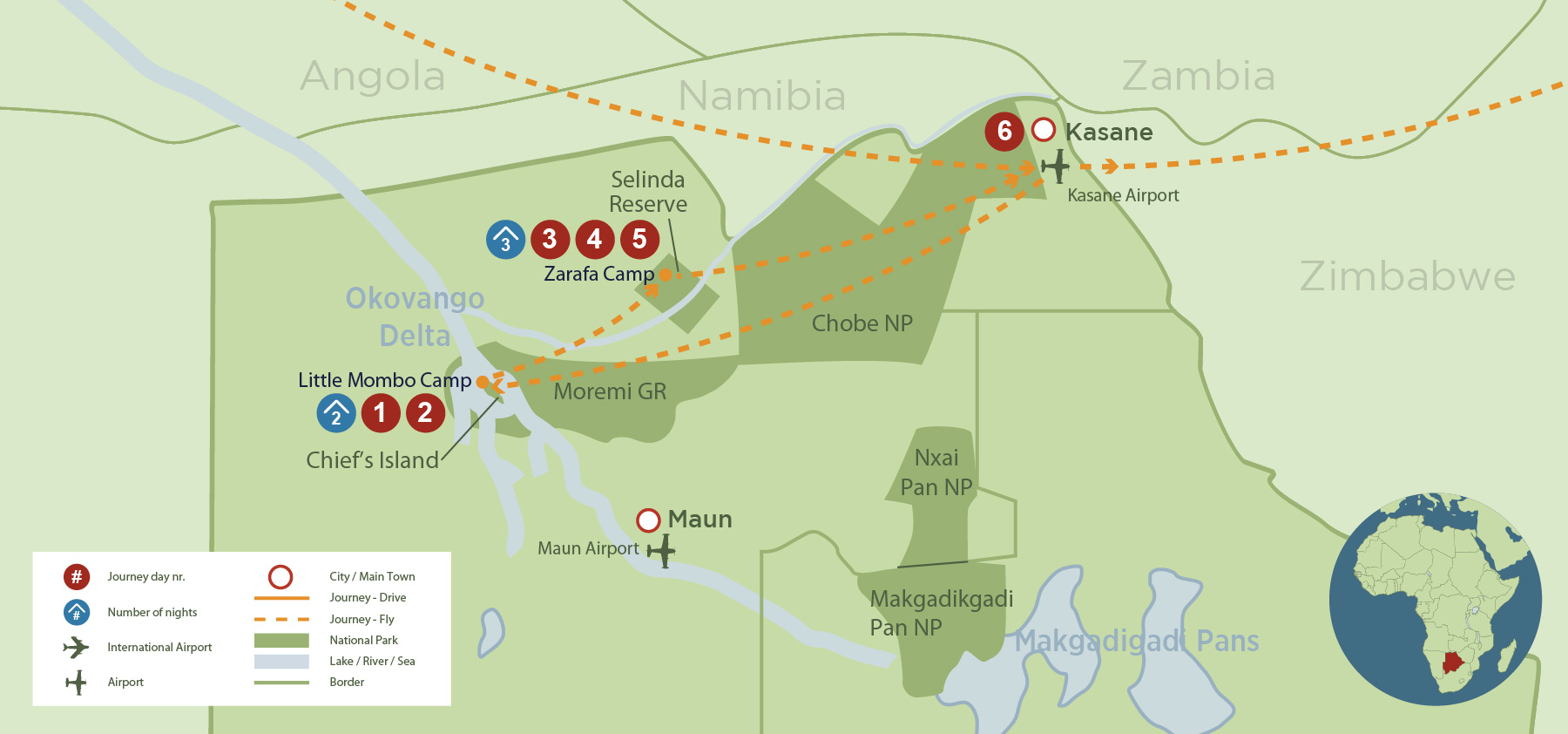 Best of the Okavango Delta Safari (6 days) safari map